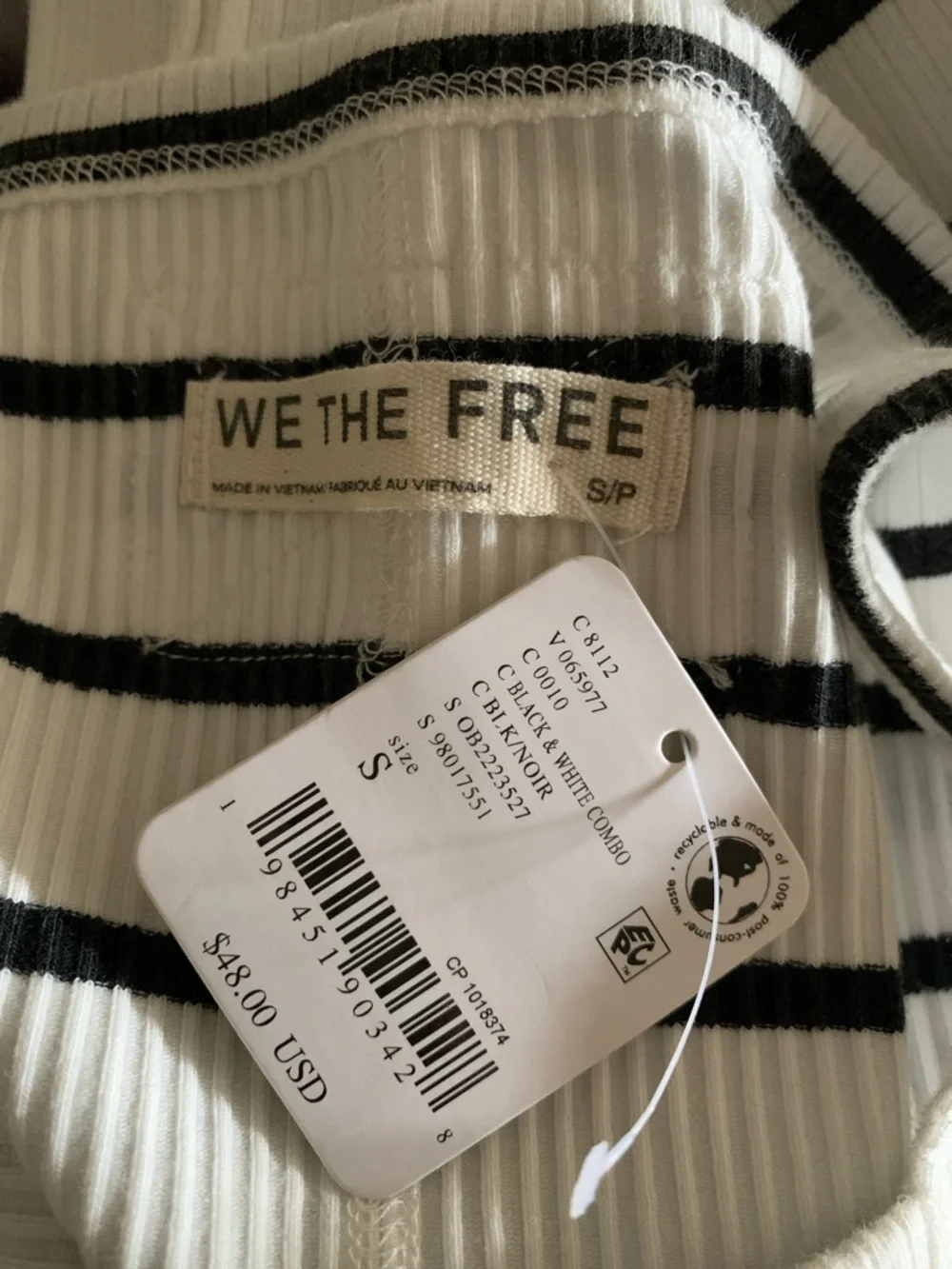 FREE PEOPLE We The Free Mia Striped Tank Top Black White NWT